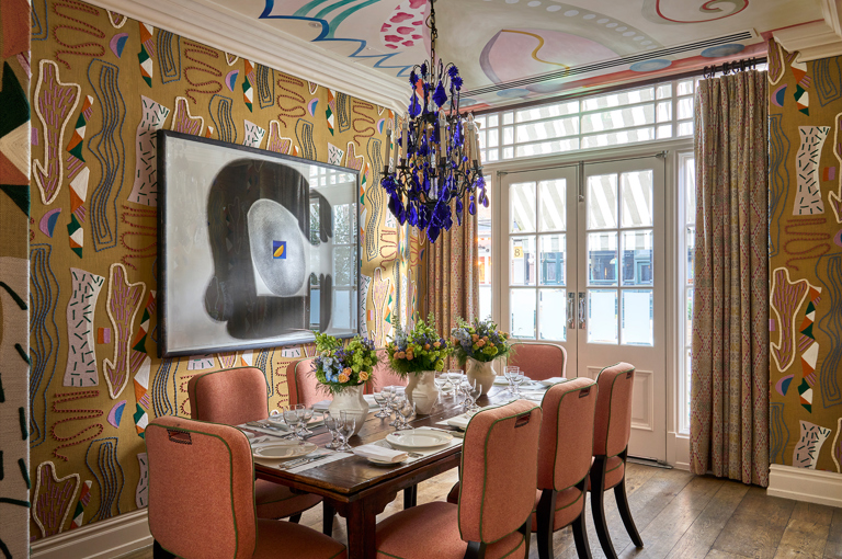 Diagonal shot of the Dora Carrington private events room at Charlotte Street Hotel