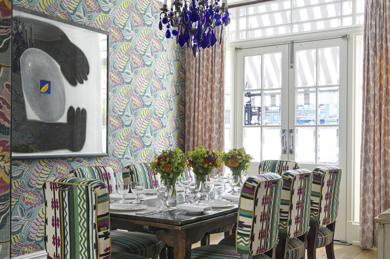 Diagonal shot of the Dora Carrington private events room at Charlotte Street Hotel