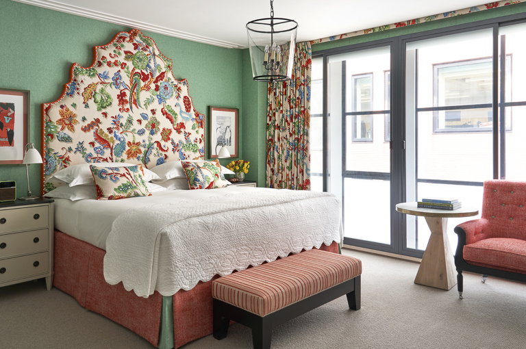 A diagonal shot of the primary bedroom of Residence 09, a Luxury Two Bedroom Residence at Ham Yard Hotel