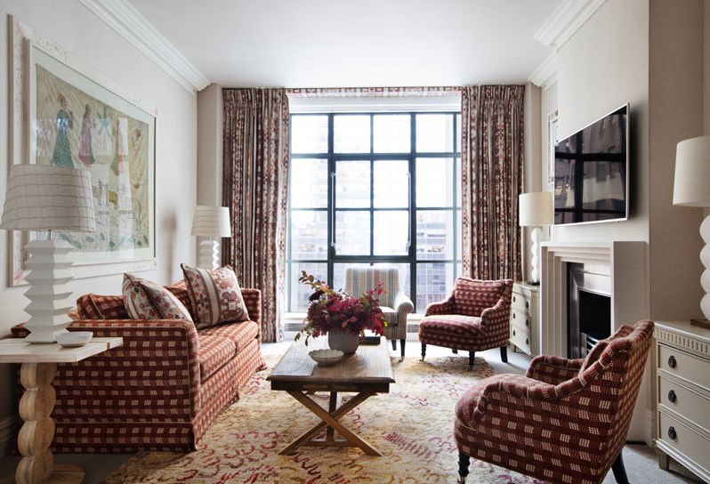 The living area in a one bedroom suite at the Whitby hotel