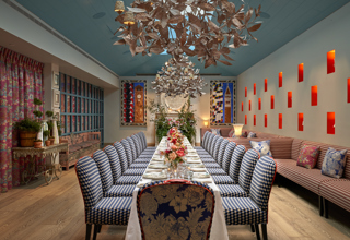 Long dining table set-up in the Orangery private events room at Warren Street Hotel