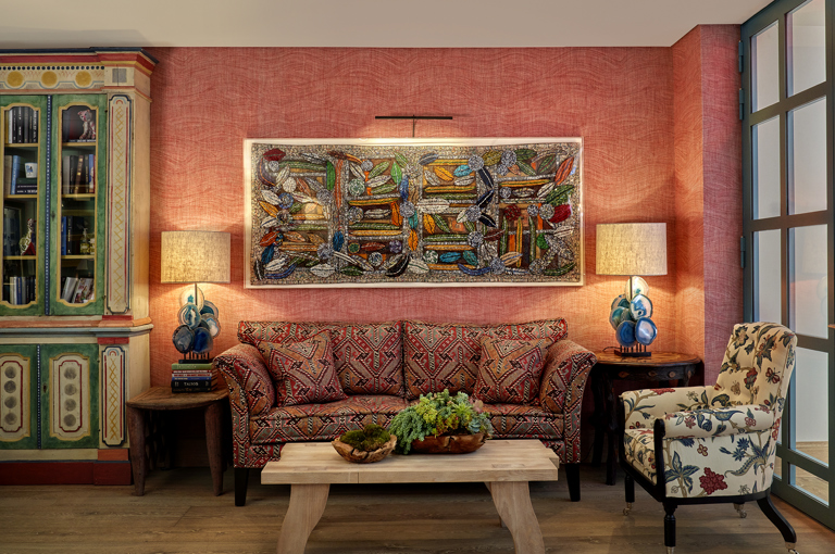 Close shot of a lounger area in the Drawing Room at Warren Street Hotel