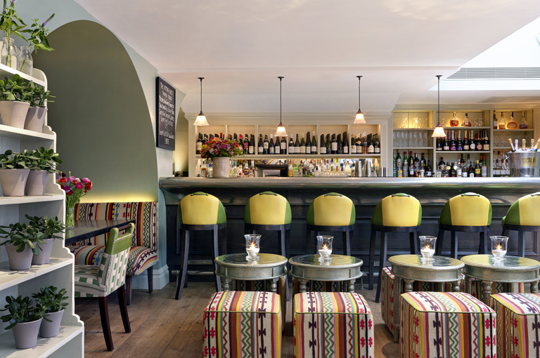 Front shot of the bar of the Potting Shed at Dorset Square Hotel