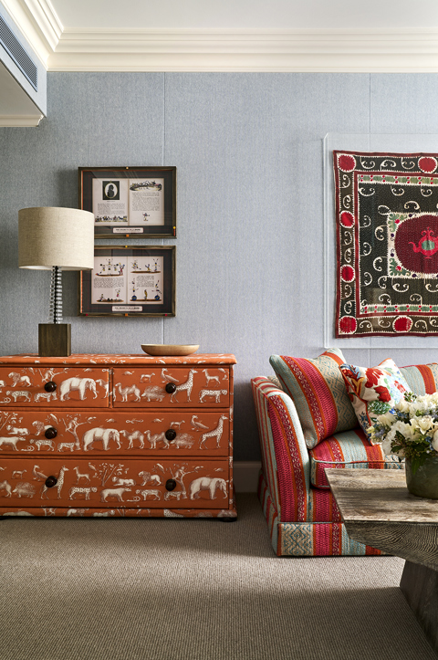 Portrait shot of the sitting area in Accessible Luxury Junior Suite, 004 at Haymarket Hotel