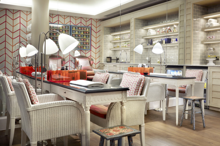 Wide shot of the Nail Bar in the Soholistic Spa at Ham Yard Hotel