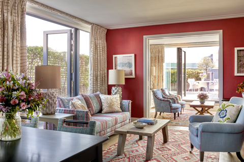 Wide living room shot of Residence 23, a Duplex Residence at Ham Yard Hotel