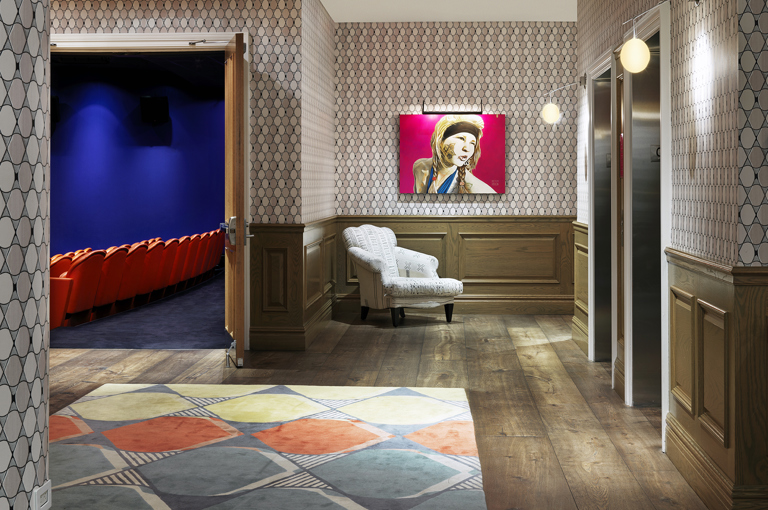 Close shot of the entrance to the screening room from the private events lobby at Crosby Street Hotel