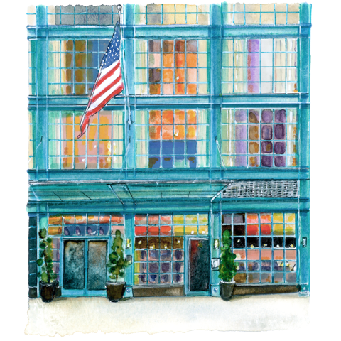 A watercolor-style illustration of Warren Street Hotel exterior.