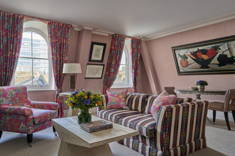 Living room shot of room 400, the Virginia Woolf Suite at Charlotte Street Hotel