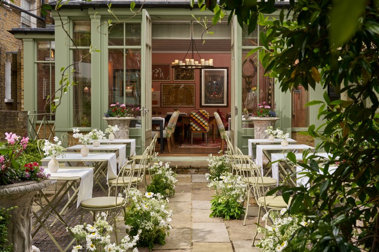 Tables set for 2 for a wedding in the Orangery as a private events space at Number Sixteen