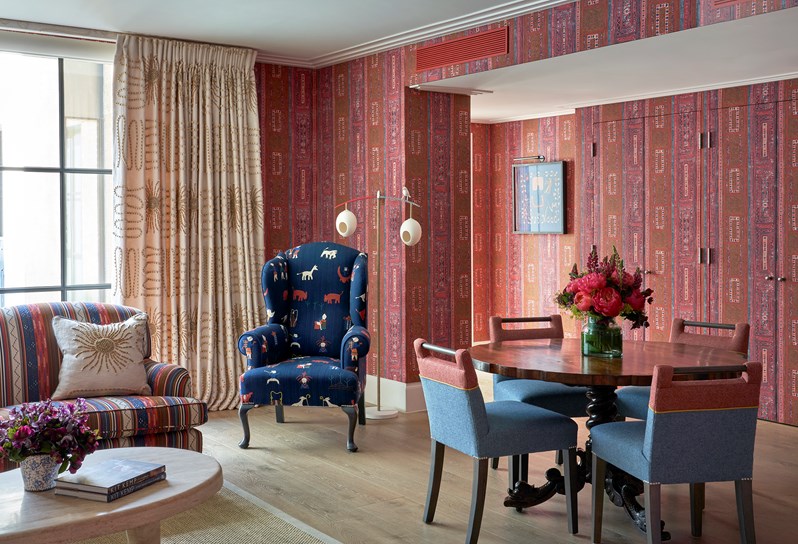 An image of the sitting room in Deluxe Two Bedroom residence, Residence 16, at Ham Yard Hotel.