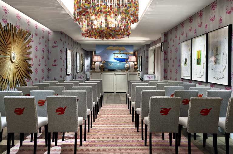 Wedding set-up in the Spring private events room at Crosby Street Hotel