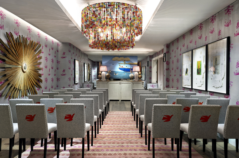 Wedding set-up in the Spring private events room at Crosby Street Hotel