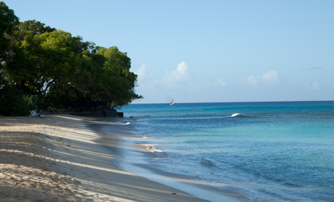 A wide shot of Sandy Lane Beach at Rossferry.