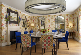 Squared dining table set-up in the Fortune private events room at Covent Garden Hotel