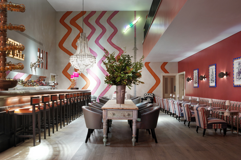 Side shot of the Dive Bar as a private private events space at Ham Yard Hotel