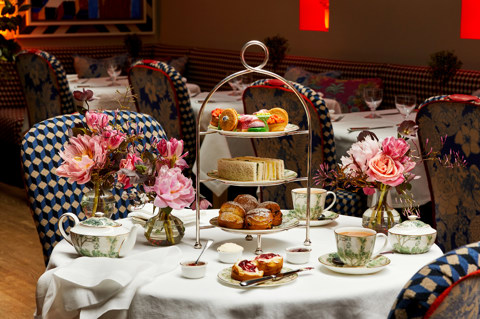 Image of the floral afternoon tea set up at Warren Street Hotel.