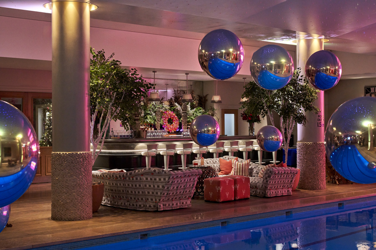 Lounge and Bar area in the Swimming pool private events room at Haymarket Hotel