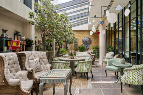 Wide shot of the Orangery at Ham Yard Hotel