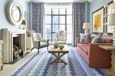 Living room shot of room 704, a Corner Terrace Suite at The Whitby Hotel