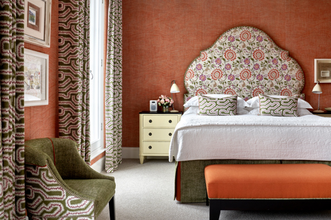 Front facing bedroom shot in Luxury Junior Suite, 300 at Haymarket Hotel