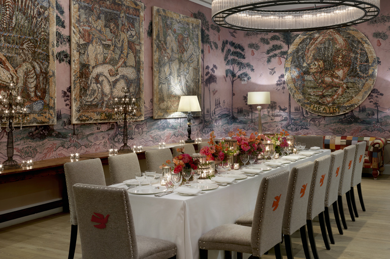 Long dining table set-up in the Anrep private events room at The Whitby Hotel