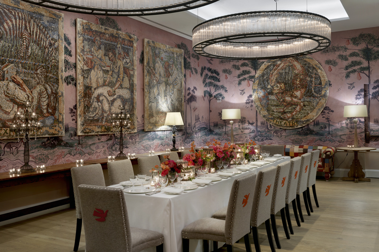 Long dining table set-up in the Anrep private events room at The Whitby Hotel