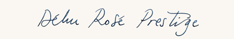 Handwritten script saying Dehu Rose Prestige