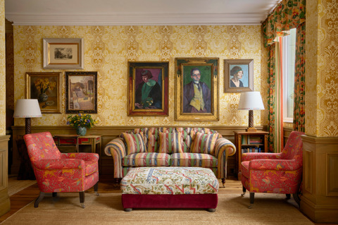Close shot of the lounge area in the Drawing Room at Charlotte Street Hotel