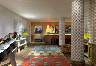 Overall shot of the private events lobby at Crosby Street Hotel