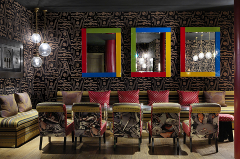 Side shot of the Crimson Bar private events room at the Soho Hotel