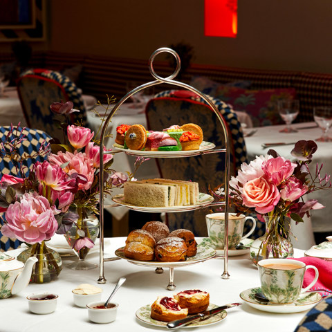Image of the floral afternoon tea set up at Warren Street Hotel.