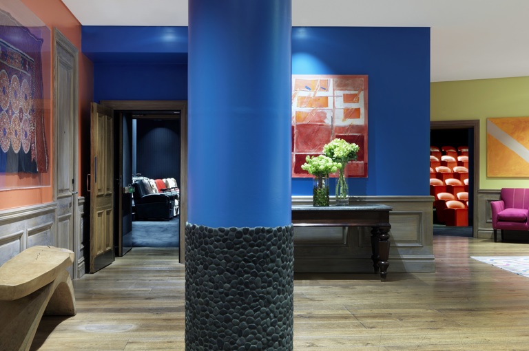 Events lobby with doors open to both screening private events rooms at the Soho Hotel