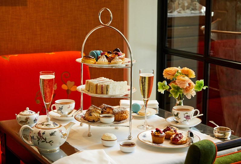 A shot of the afternoon tea set up at the Crosby Street Hotel.