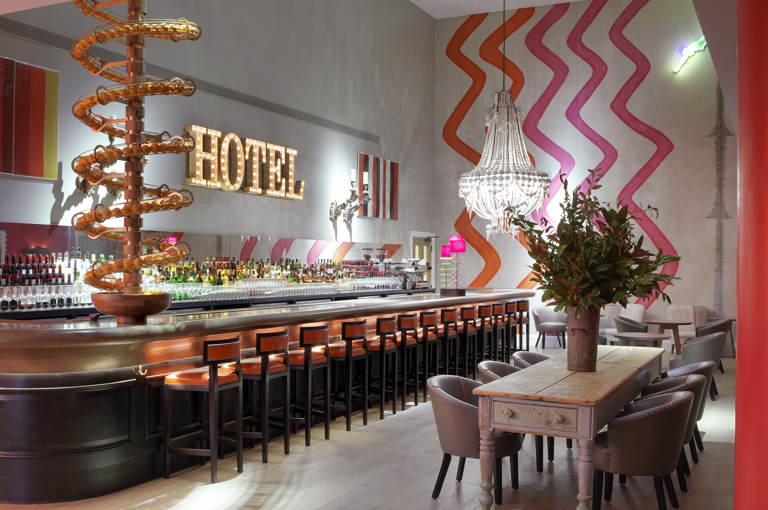 Wide shot of the Dive Bar as a private events space at Ham Yard Hotel