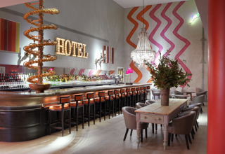 Wide shot of the Dive Bar as a private events space at Ham Yard Hotel