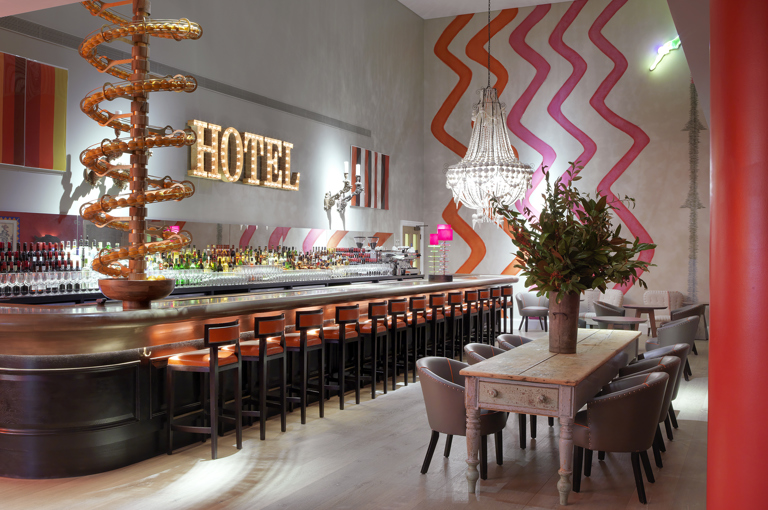 Wide shot of the Dive Bar as a private events space at Ham Yard Hotel