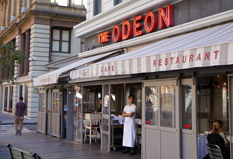 The exterior of The Odeon Restaurant in Tribeca
