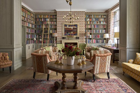 Wide shot of the Library at Ham Yard Hotel