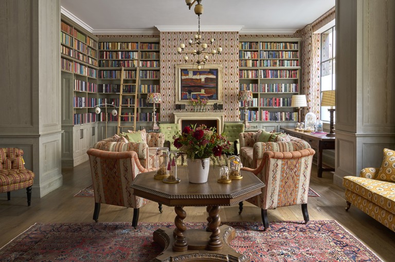 Wide shot of the Library at Ham Yard Hotel