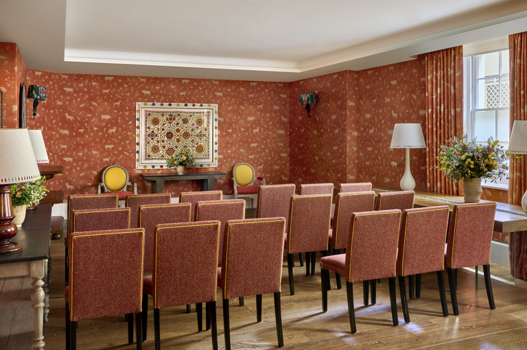 Wedding ceremony set up in the Rocklin private events room at Haymarket Hotel