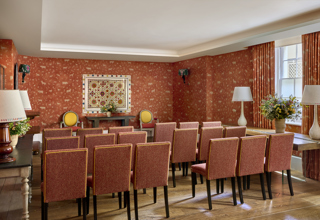Wedding ceremony set up in the Rocklin private events room at Haymarket Hotel