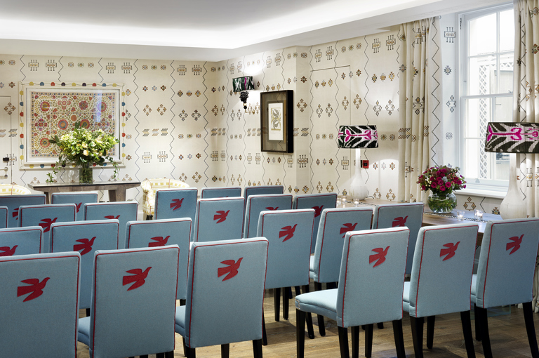 Wedding set up in the Rocklin private events room at Haymarket Hotel