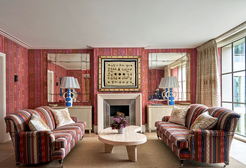 An image of the sitting room in Deluxe Two Bedroom residence, Residence 16, at Ham Yard Hotel.