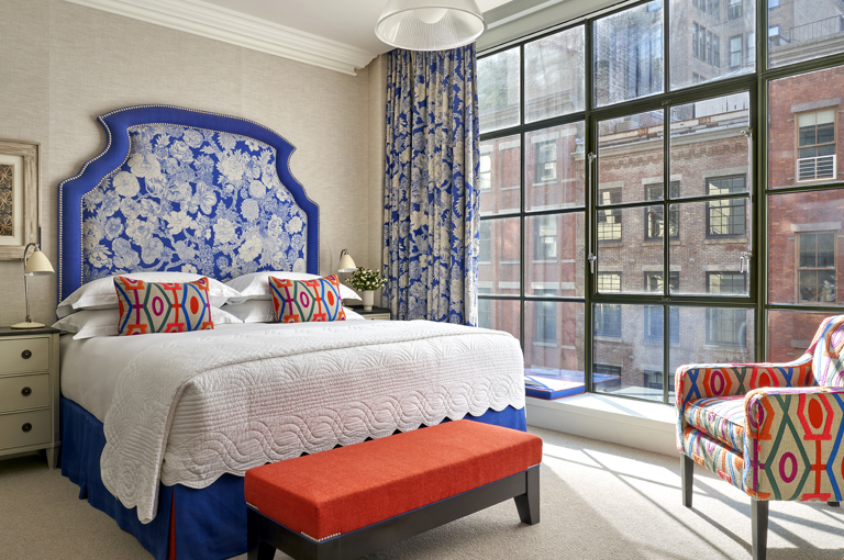 Bedroom shot of room 508, a Deluxe Room at Crosby Street Hotel