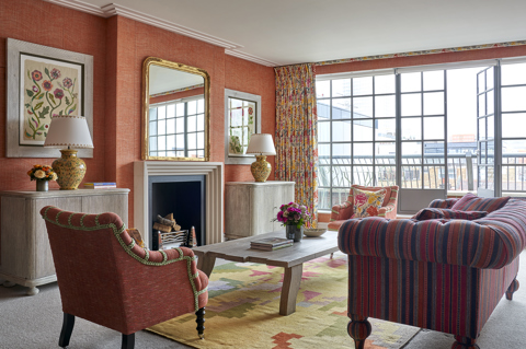 Living room shot of room 512, the One Bedroom Soho Suite at The Soho Hotel