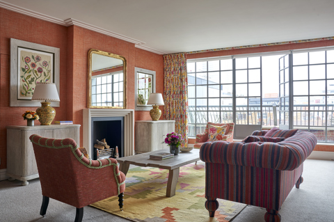 Living room shot of room 512, the One Bedroom Soho Suite at The Soho Hotel