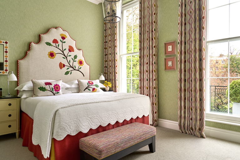 A wide bed shot of the Summer Room (102) at Dorset Square Hotel 