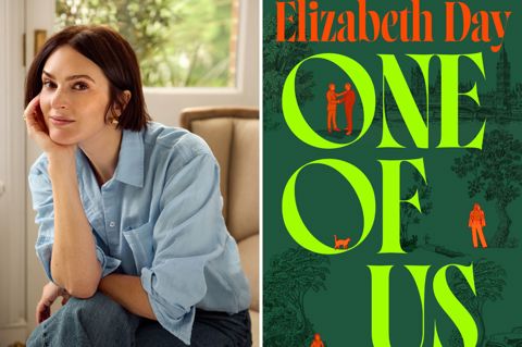 A stitched image. On the left, a headshot of author Elizabeth Day. On the right, the book cover of One of Us by Elizabeth Day