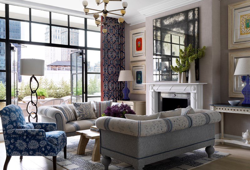 A blue themed suite at The Whitby Hotel, New York